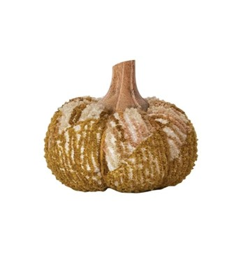 Handmade Cotton, Fabric Chenille & Mango Wood Pumpkin