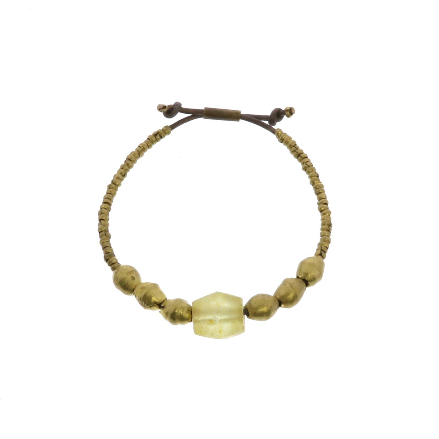 Amber Seaglass Beaded Brass Bracelet