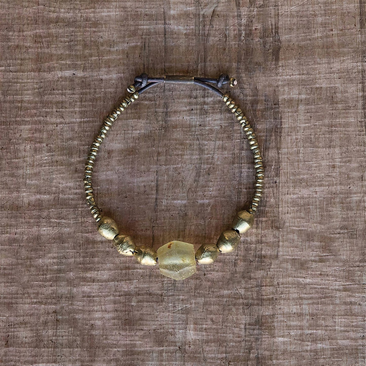 Amber Seaglass Beaded Brass Bracelet