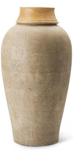 Gray Terracotta Vase With Wood Neck