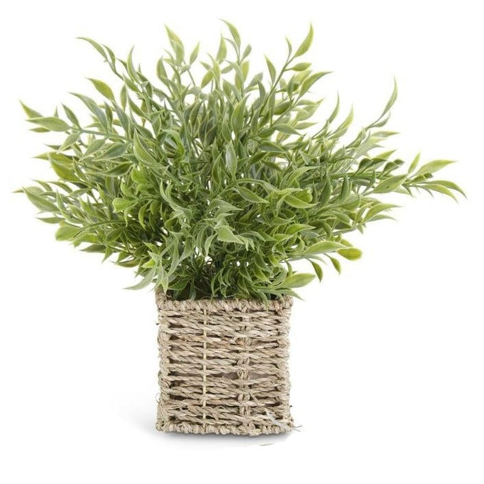 Faux Herbs in Square Woven Baskets