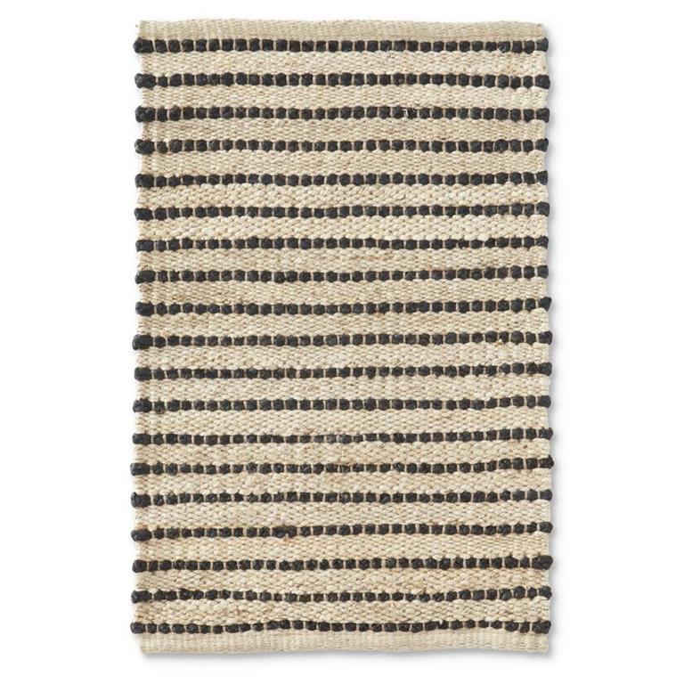 Tan and Black Jute Braided Stripe Handwoven Rug