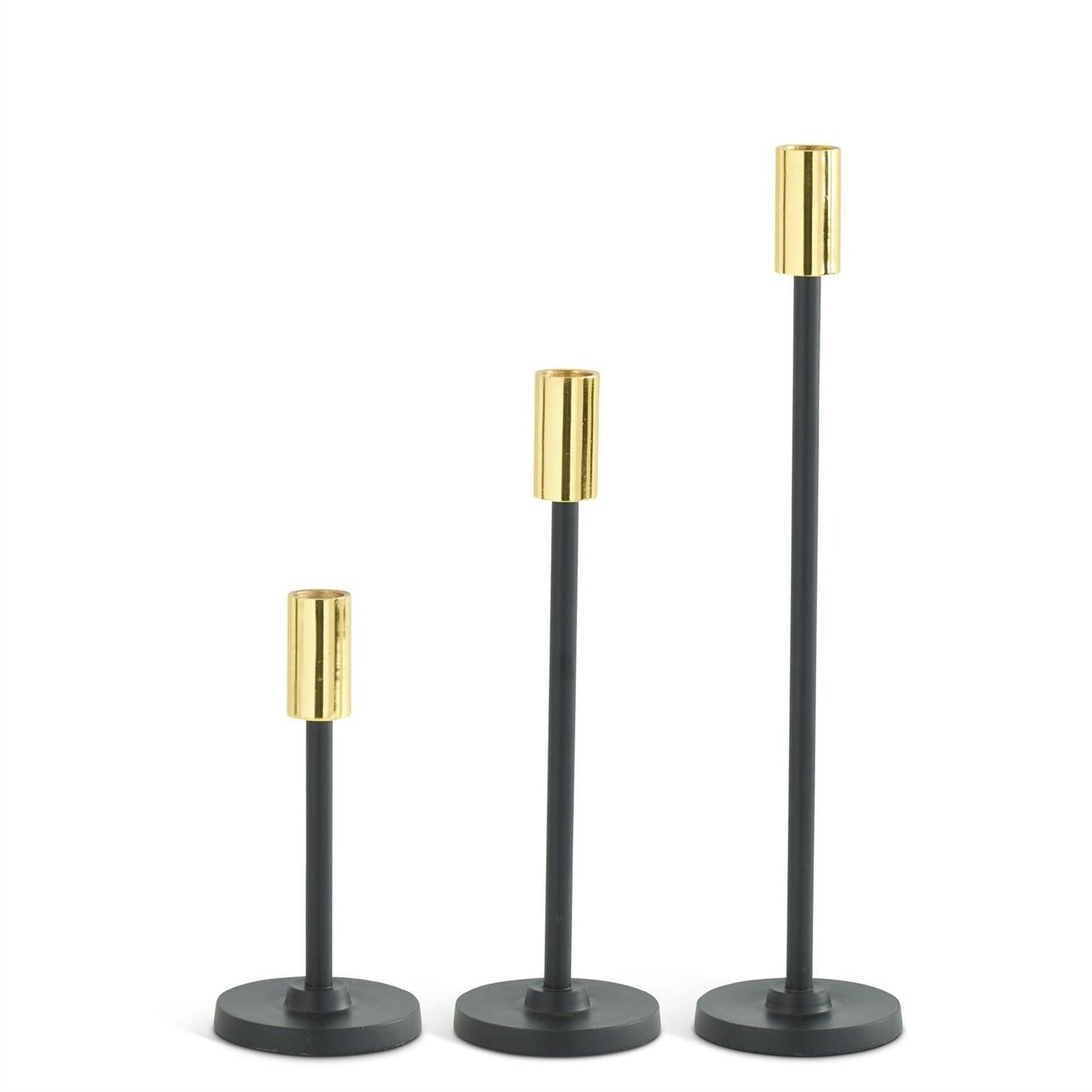 Black Metal Slender Taper Candleholders w/Gold Tops