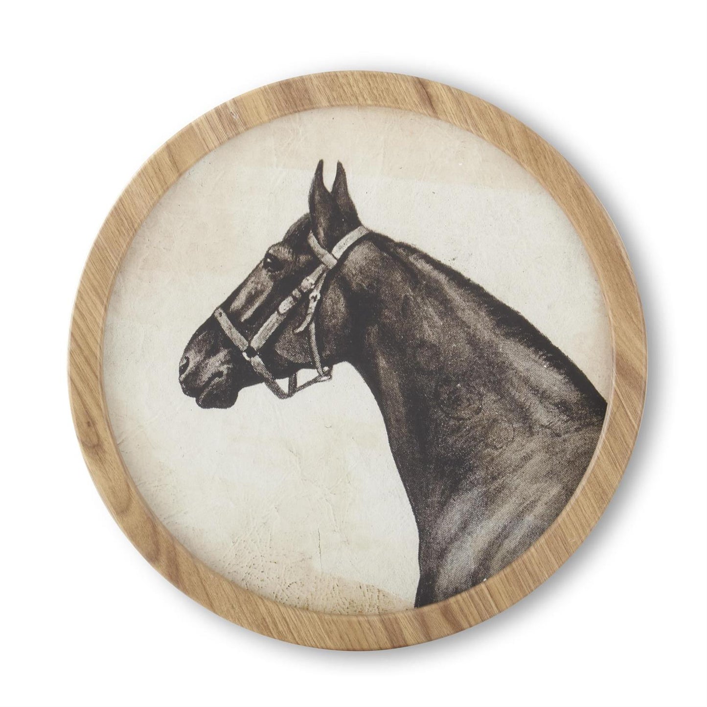 Round Horse Prints with Natural Wood Frame
