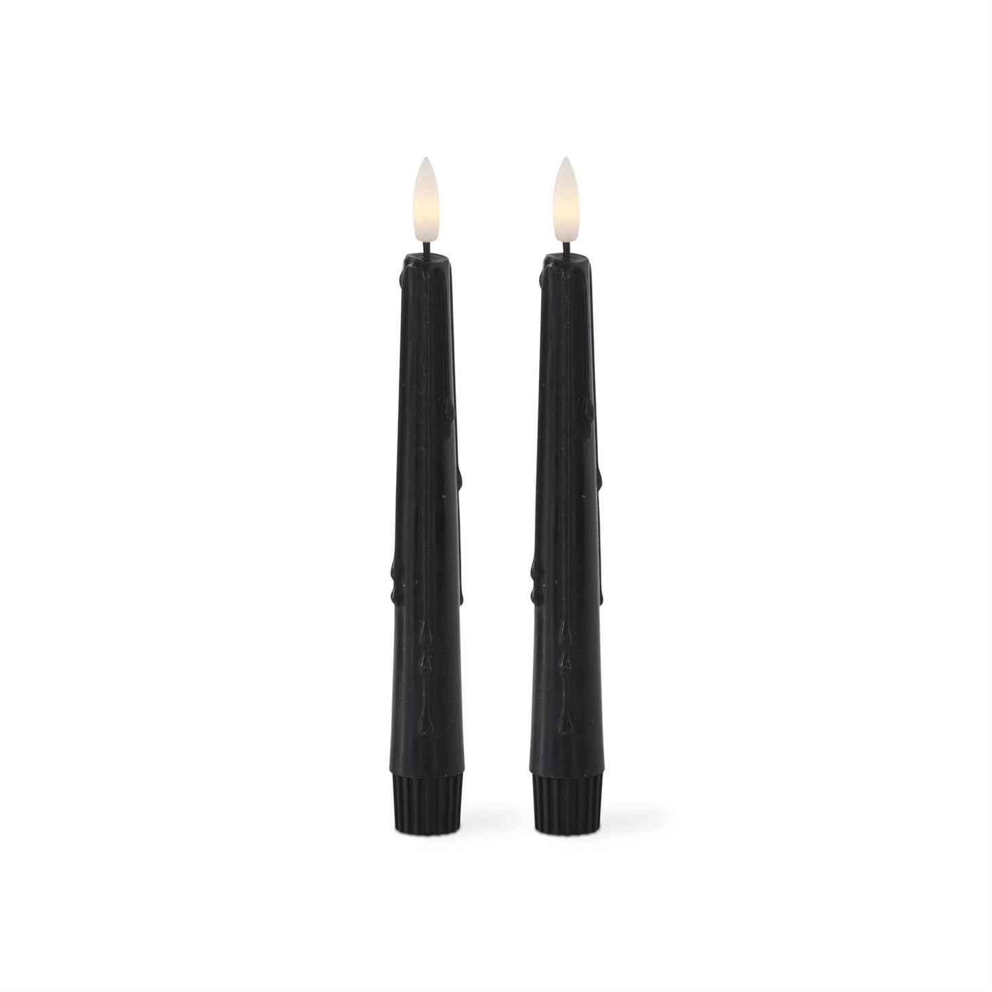 Pair of 8 Inch Black LED Drip Taper Candles