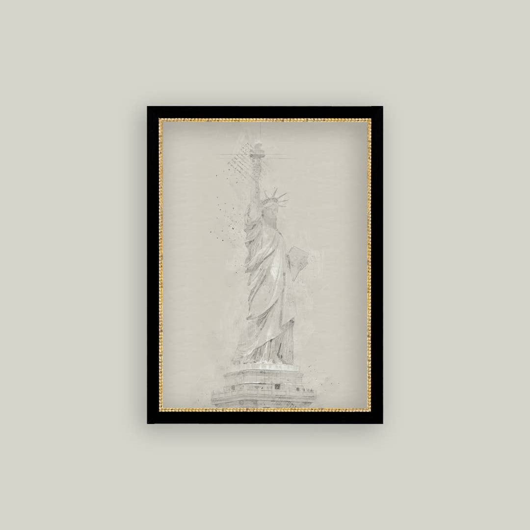 Statue Of Liberty Sketch Framed Antique Art