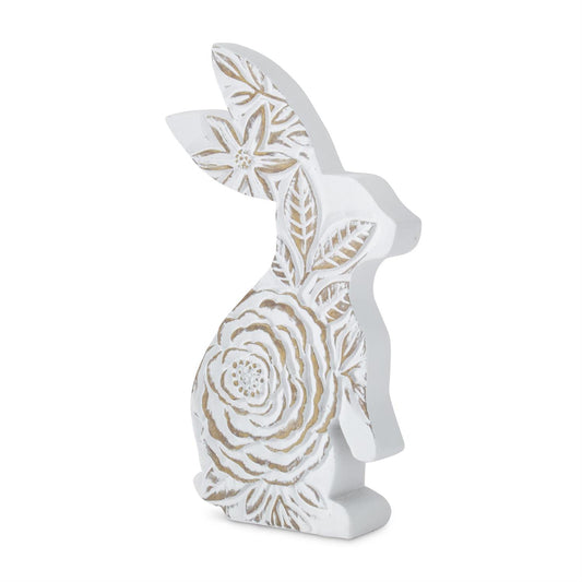 Standing Whitewashed Carved Bunny