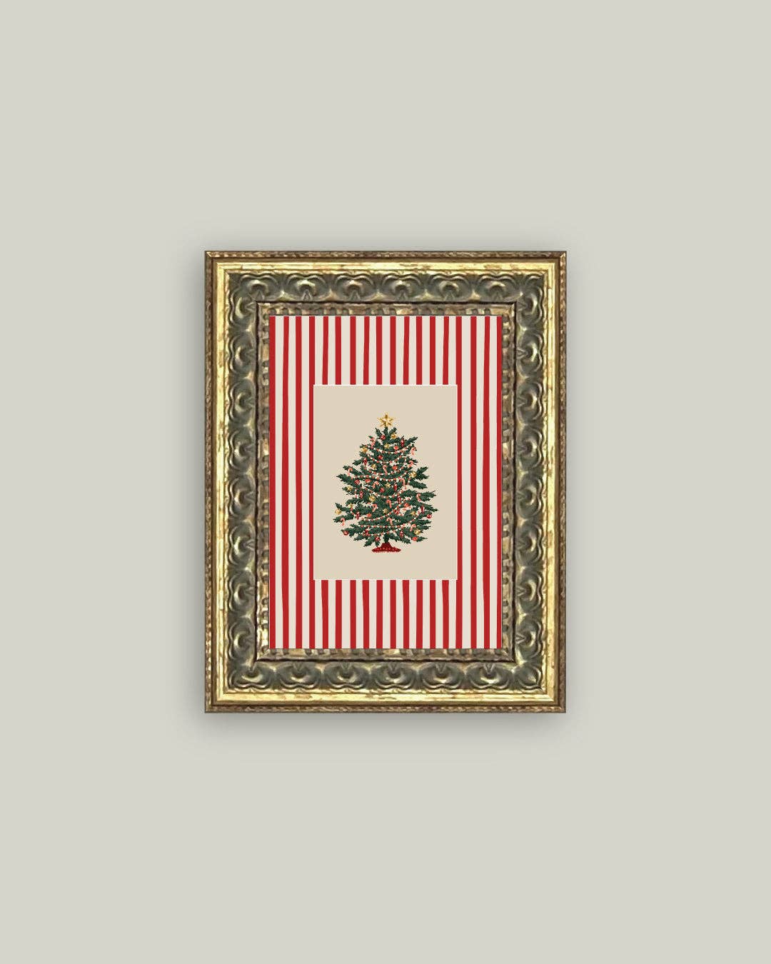 Peppermint Stripe Tree Framed Antique Style Art