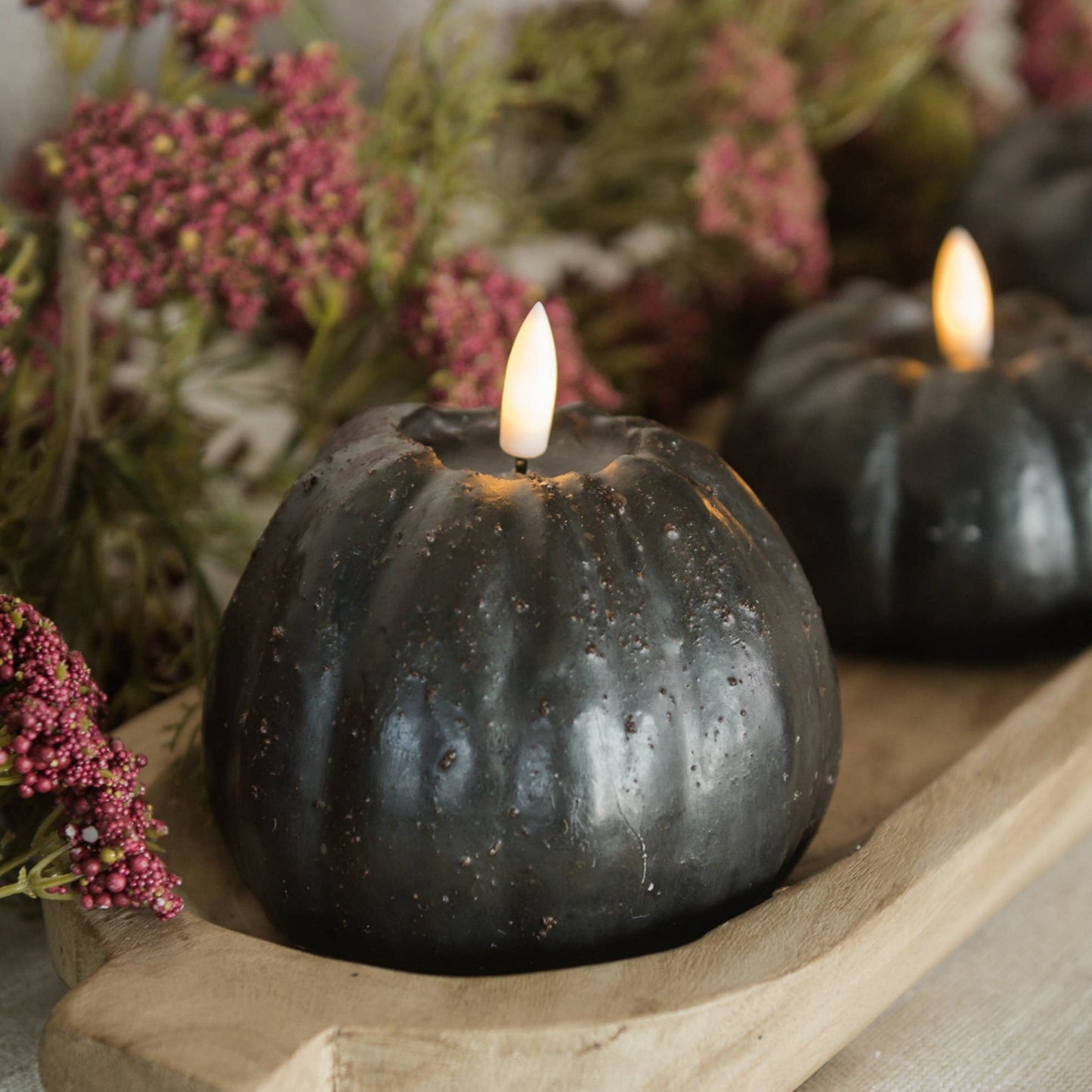 Black Pumpkin LED Candle with 3D Flame