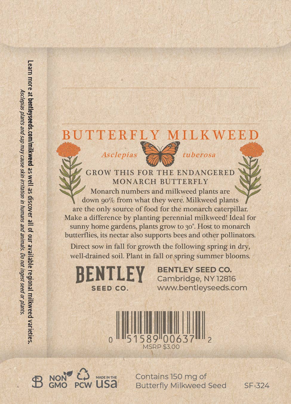 Bentley Seed Co. - Butterfly Milkweed for Butterflies Seed Packets