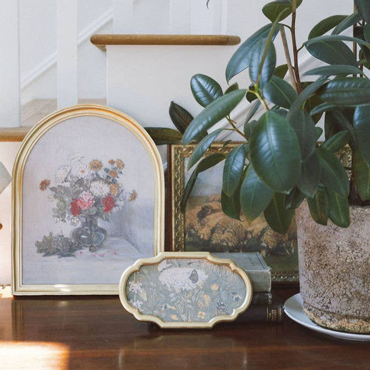 Flowers and Butterflies in Ornate Frame