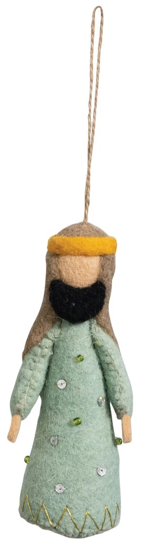 Handmade Wool Felt Holy Family Ornament w/ Metallic Thread Embroidery
