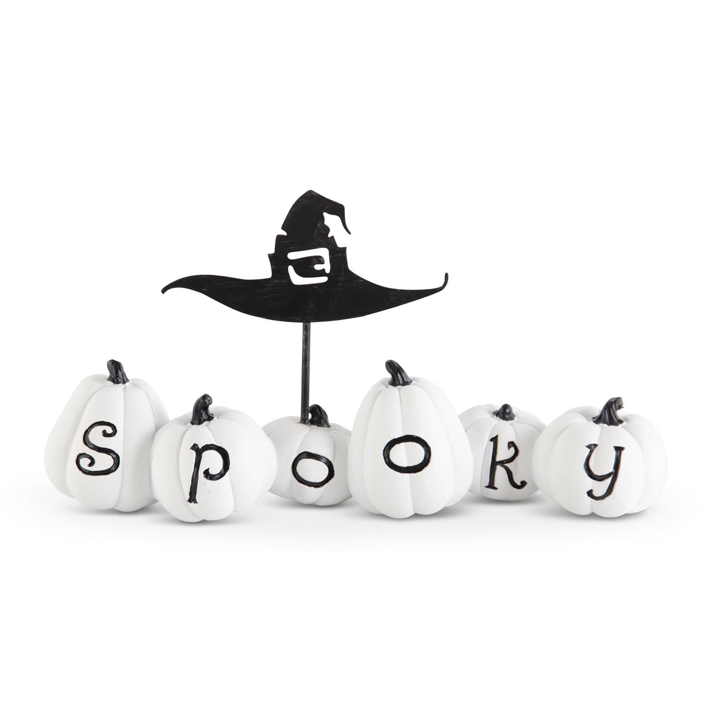 "SPOOKY" Pumpkins w/Metal Witch Hat