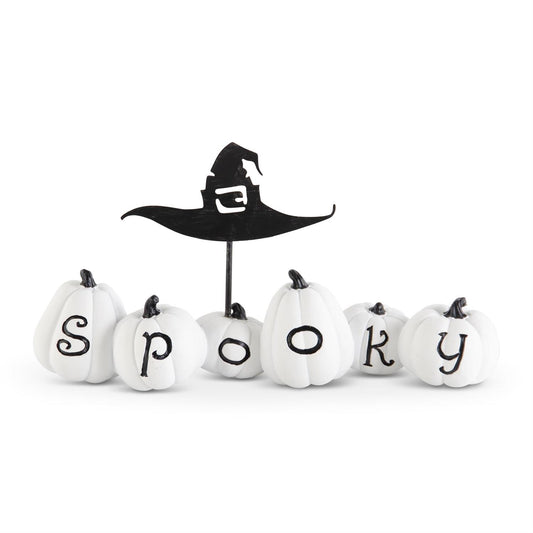 "SPOOKY" Pumpkins w/Metal Witch Hat