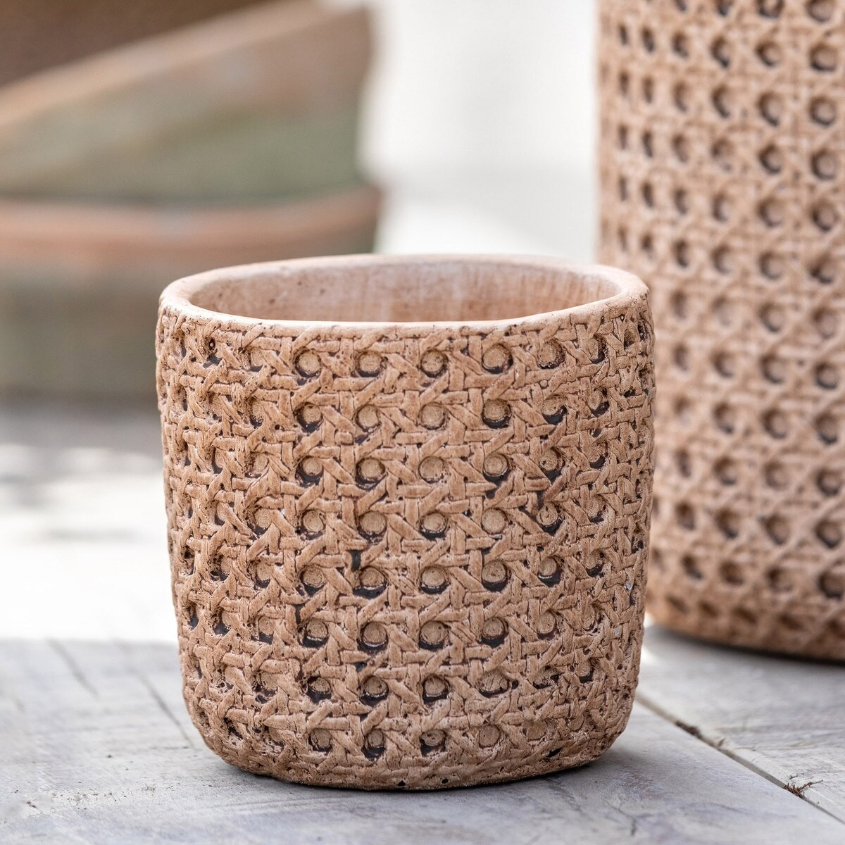Cane Pattern Cement Pot Planter