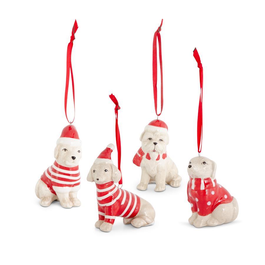 Dolomite Dog Ornaments w/Santa Hats
