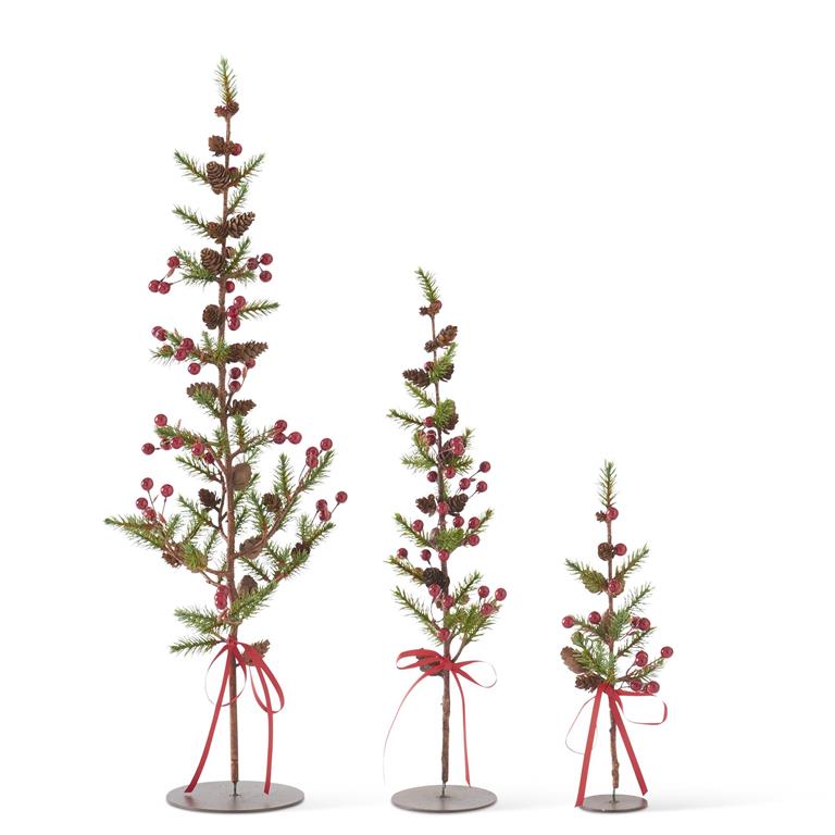 Pine Twig Tree w/ Red Berries & Mini Pinecones | Three Sizes