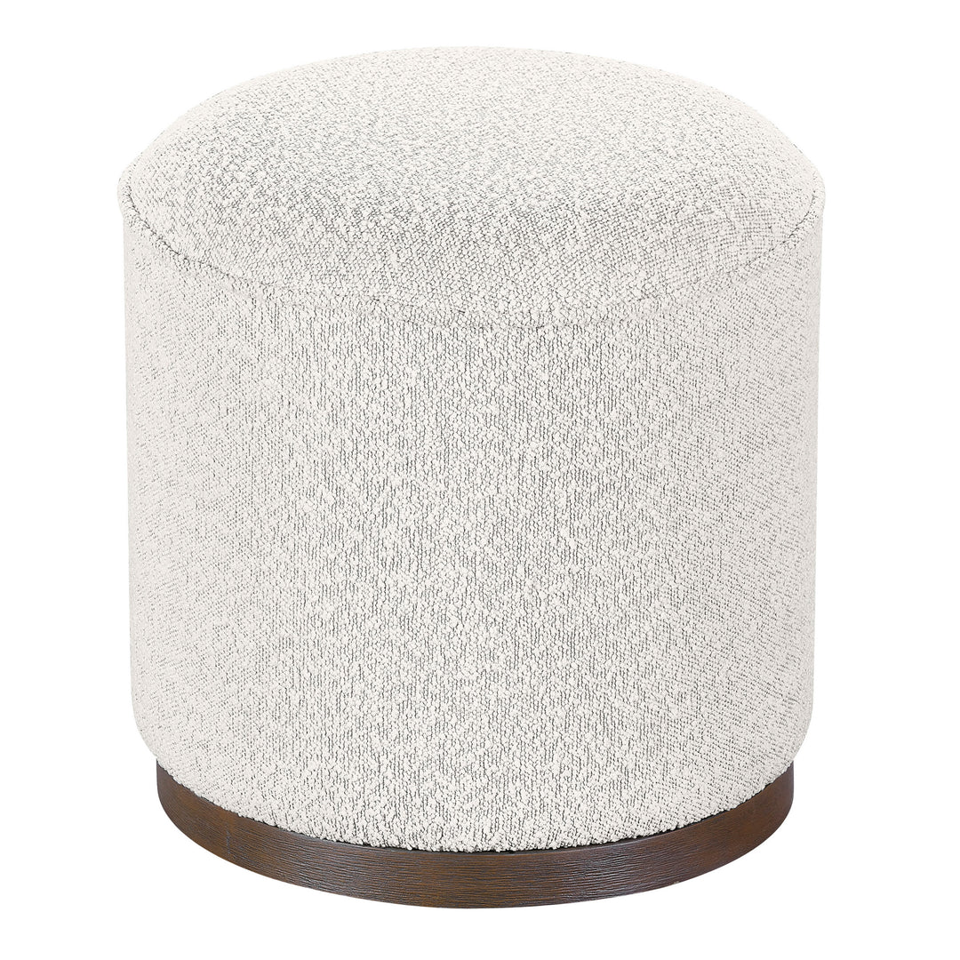 Round Ottoman in Stone Color Fabric