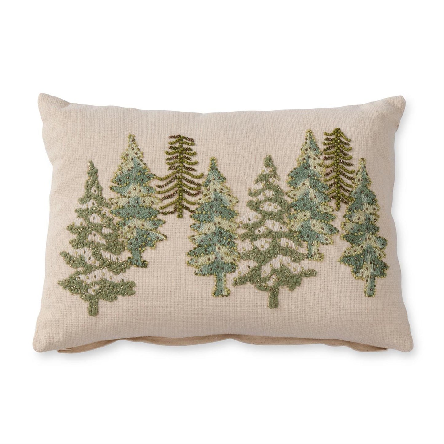 Cream & Green Beaded Christmas Tree Lumbar Pillow