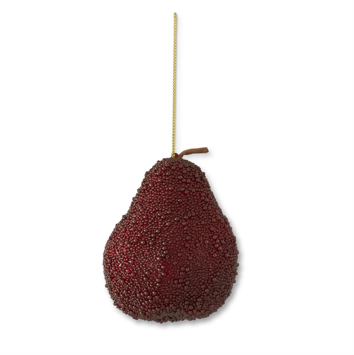 5 Inch Burgundy Seed Beaded Pear Ornament
