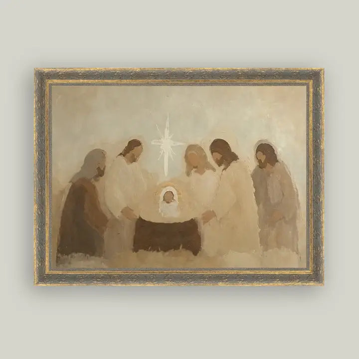 Neutral Nativity Framed Antique Art