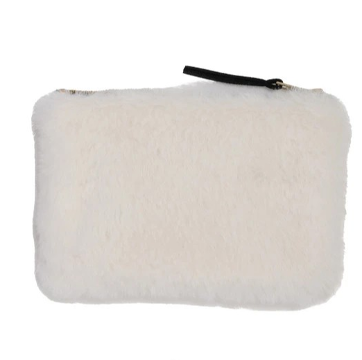 Faux Fur Fabric Zip Pouch with Interior Lining, Four Colors