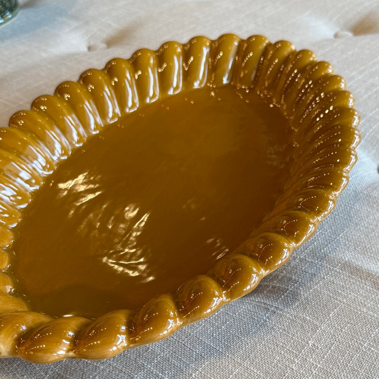 Mustard Brown Stoneware Scalloped Platter