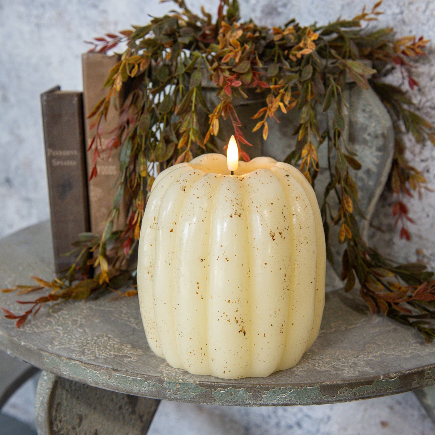 Cream Pumpkin LED Candle with 3D Flame