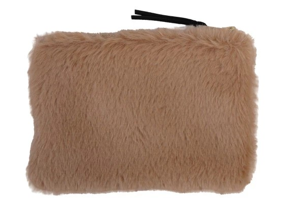 Faux Fur Fabric Zip Pouch with Interior Lining, Four Colors