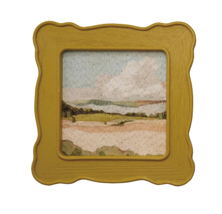Slub Fabric Wall Décor with Scalloped Wood Frame, 2 Styles