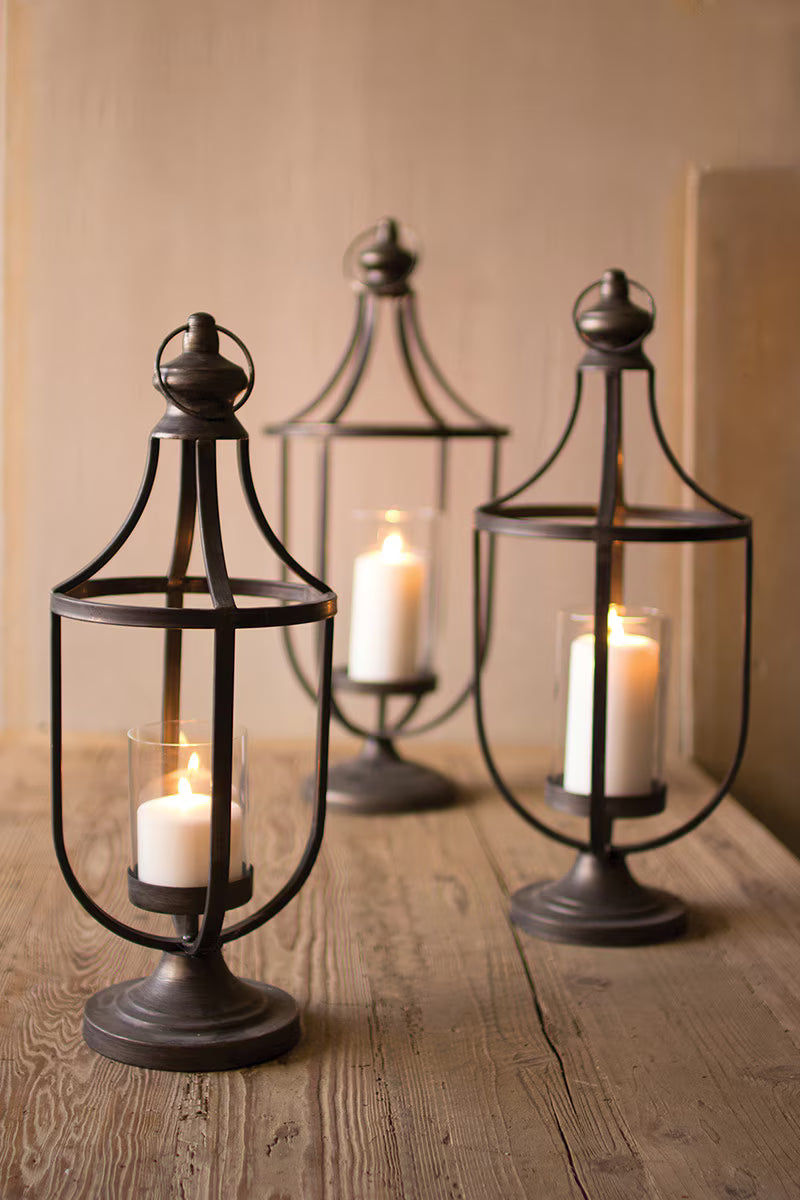 Metal Lantern with Glass Candle Insert | Three sizes