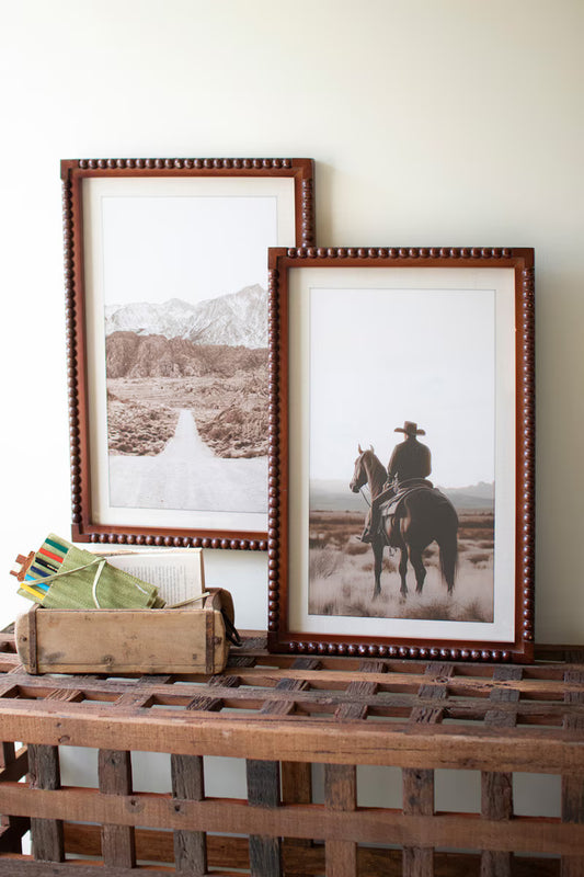 Framed Cowboy & Horse Desert Scene under Glass