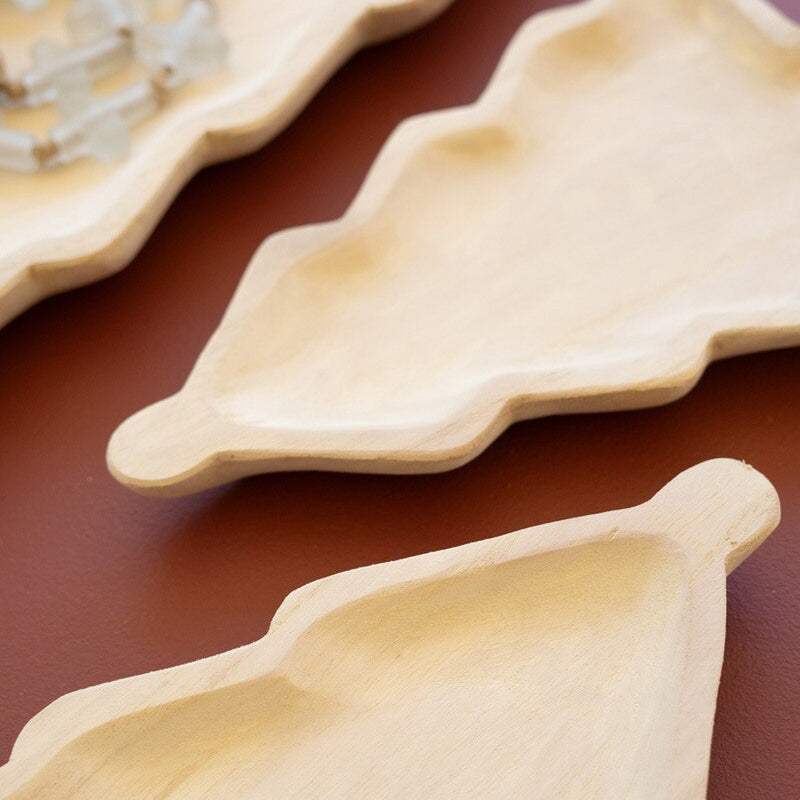 Carved Wood Christmas Tree Platters