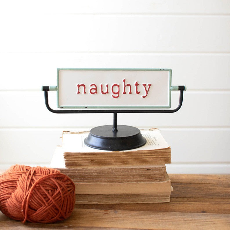 Naughty & Nice Enamel Flip Sign