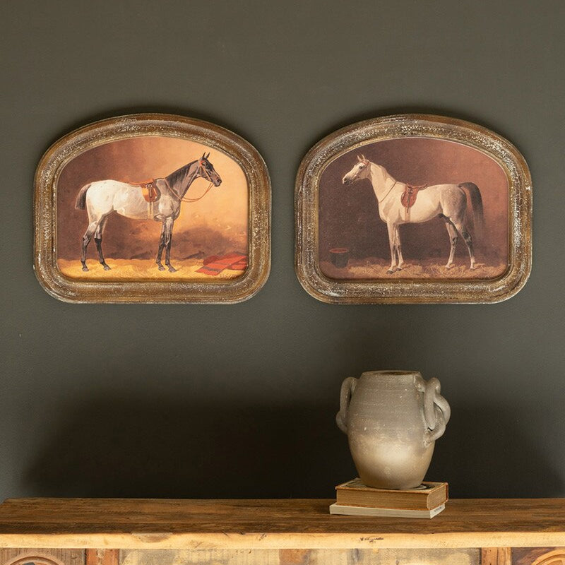 Arched Framed Horse Prints under Glass