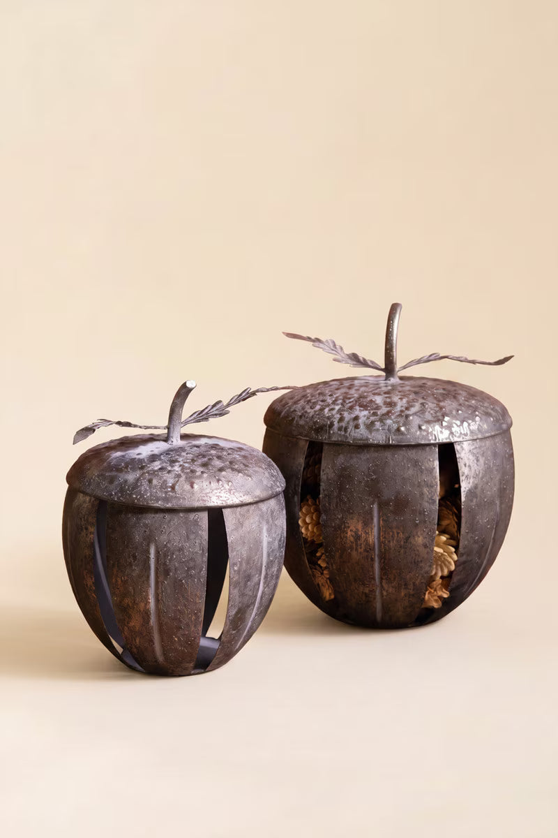 Rustic Metal Acorn Container, Two Sizes