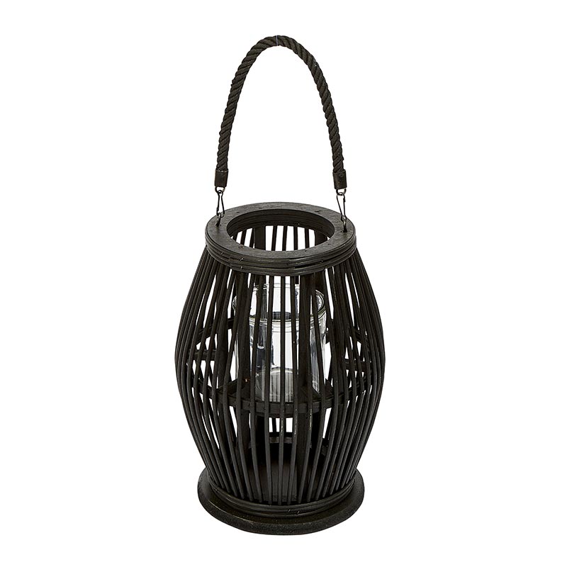 Black Rattan Lantern with Glass Insert