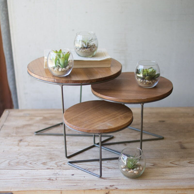 Round Wire Display Risers with Wood Tops