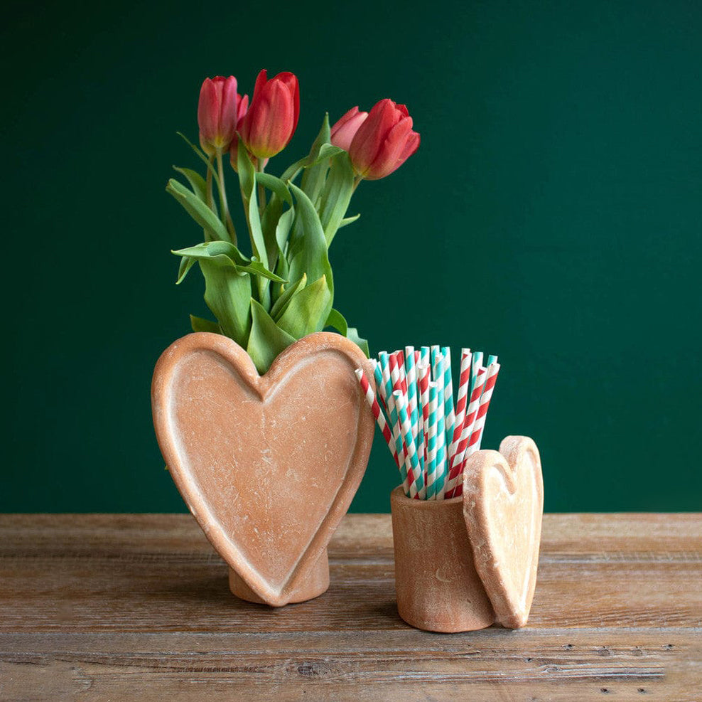 White-Wash Clay Heart Vases
