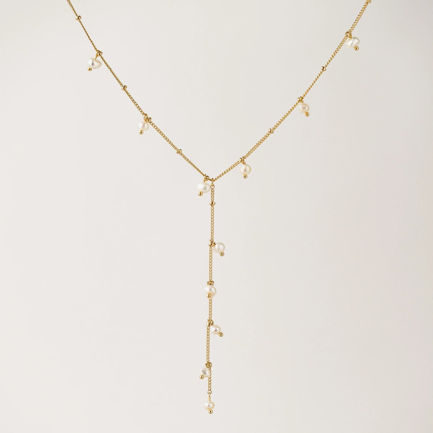 Dot Pearl Lariat Gold Necklace