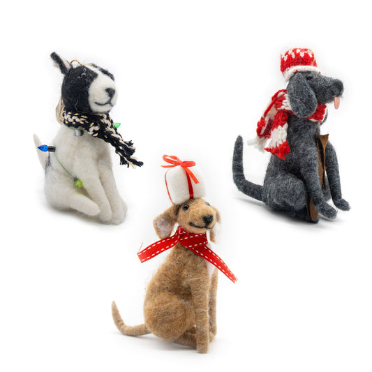 Wool Felt Dog Ornament with Scarf