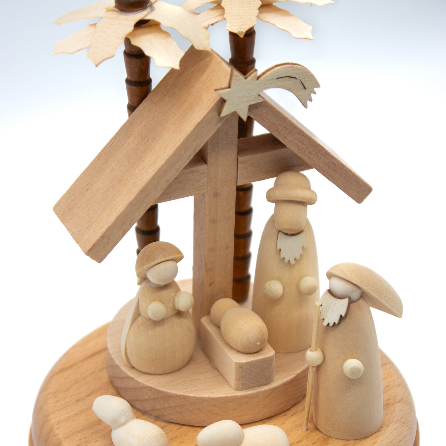 Wood Wind-Up Music Box with Nativity Scene