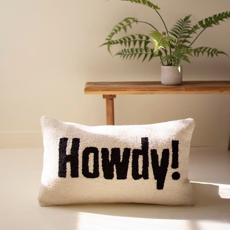 "Howdy!" Hand-Hooked Pillow