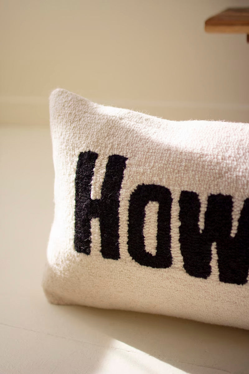 "Howdy!" Hand-Hooked Pillow
