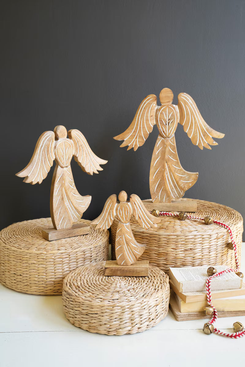 Carved Wooden Angels on Stands