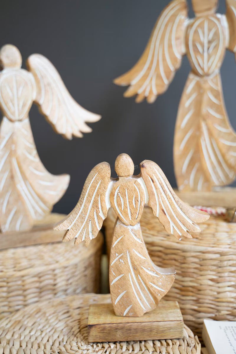 Carved Wooden Angels on Stands
