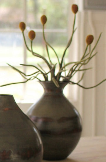 Raw Metal Vases w/ Copper Detail
