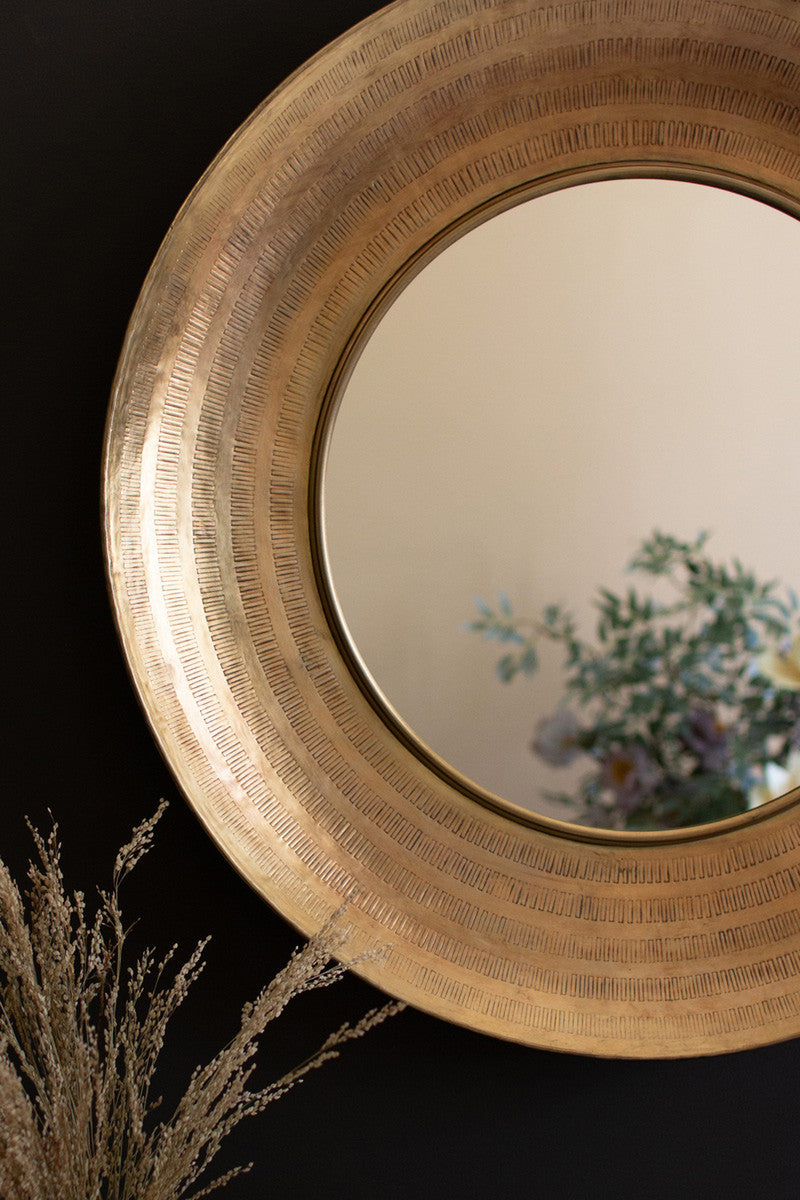 Round Hand-Hammered Antique Brass Frame with Mirror