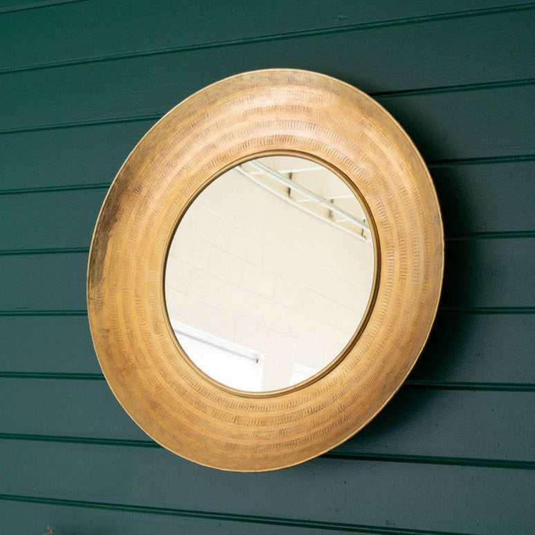 Round Hand-Hammered Antique Brass Frame with Mirror