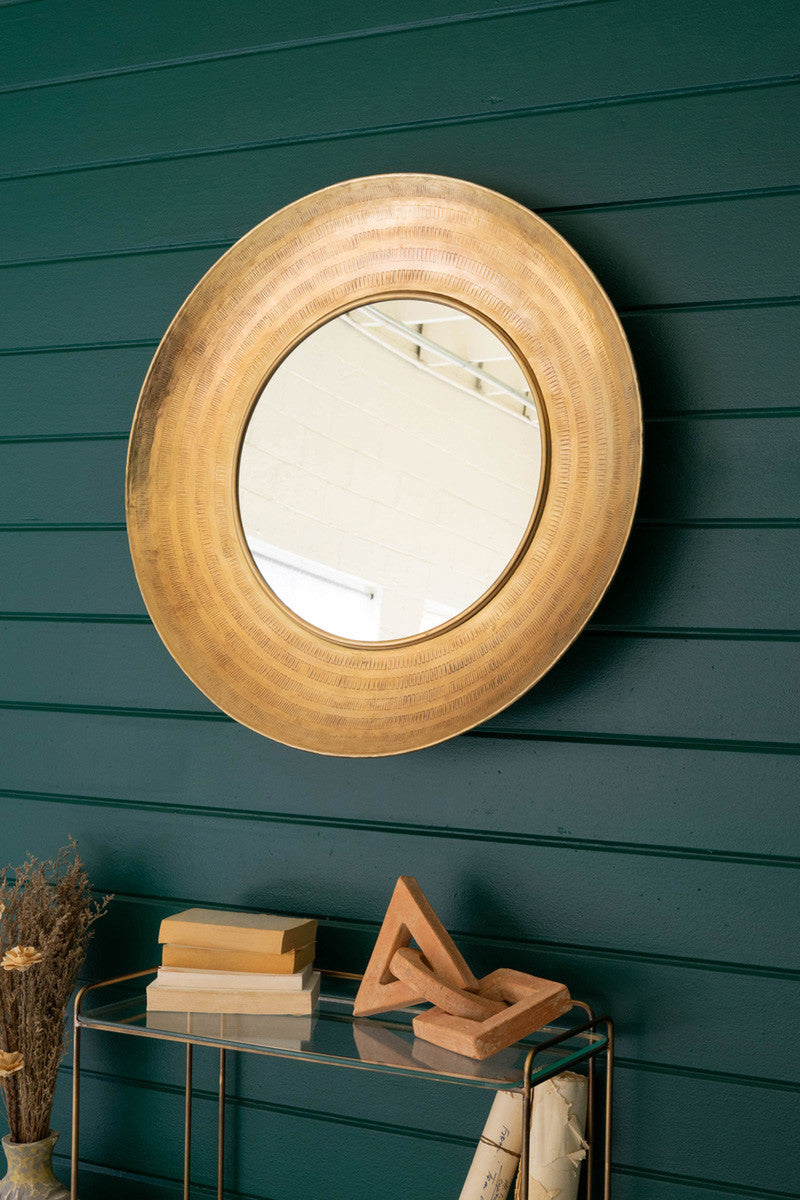 Round Hand-Hammered Antique Brass Frame with Mirror